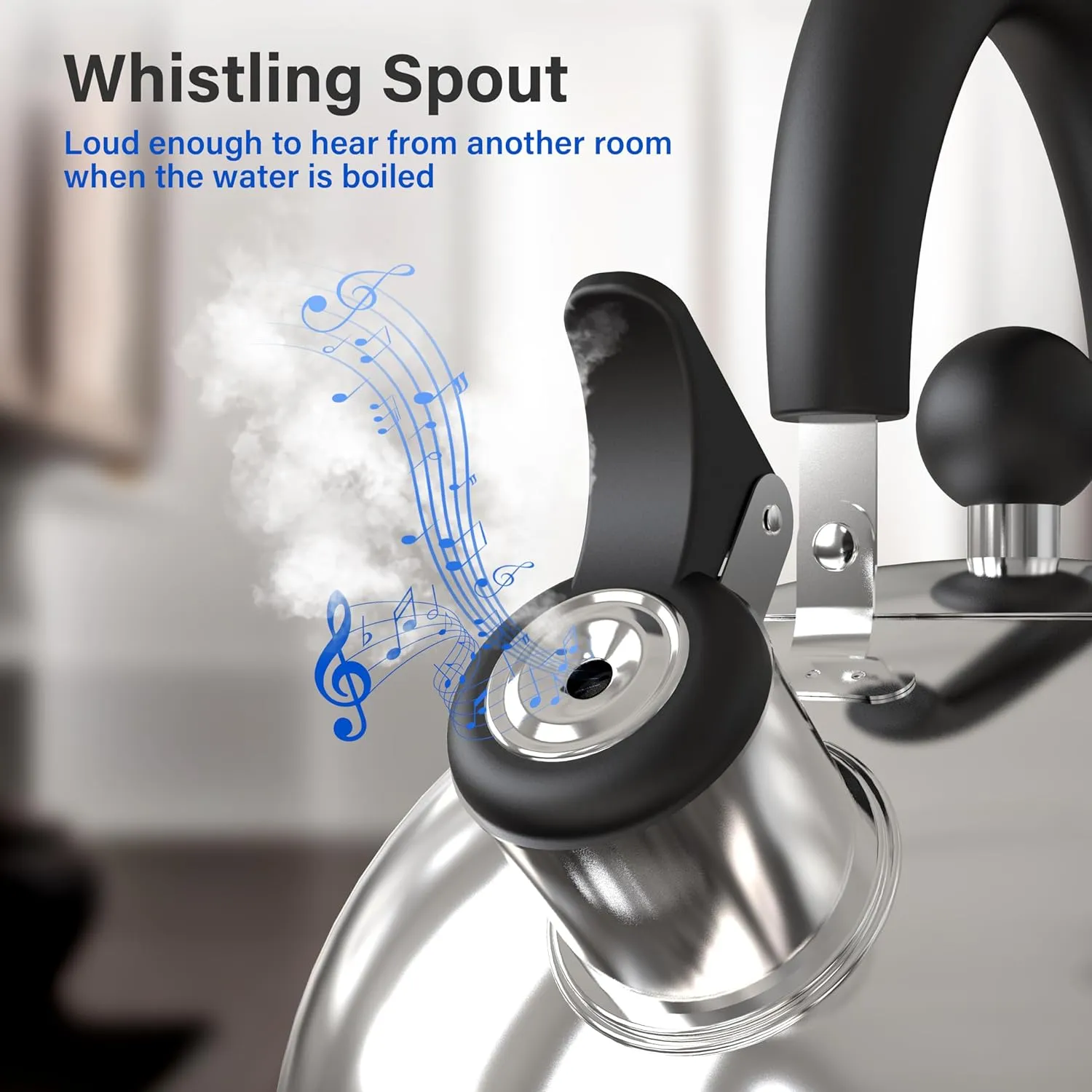 Whistling Stovetop Tea Kettle, 3.2 Quart Stainless Steel Teapot with Cool Touch Ergonomic Handle, Hot Water Fast to Boil, Silver