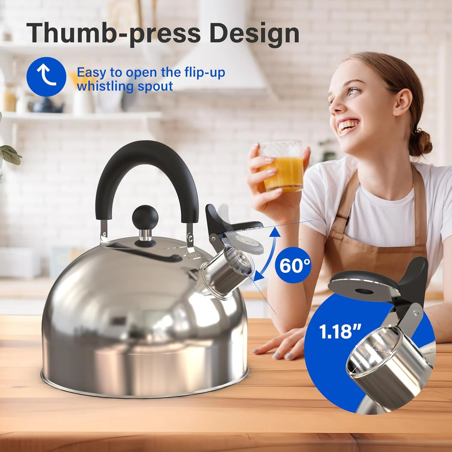 Whistling Stovetop Tea Kettle, 3.2 Quart Stainless Steel Teapot with Cool Touch Ergonomic Handle, Hot Water Fast to Boil, Silver