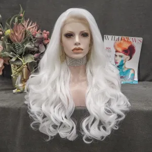 White Lace Front Wigs Long Wavy Synthetic Wig for Women Natural Hairline Mera Cosplay Party Halloween Heat Resistant Hair 26 inch (Snow White)
