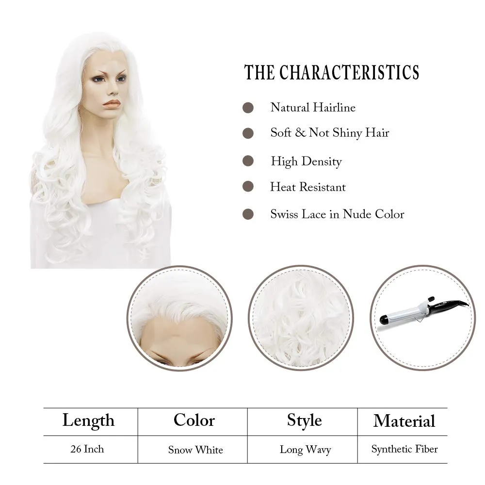 White Lace Front Wigs Long Wavy Synthetic Wig for Women Natural Hairline Mera Cosplay Party Halloween Heat Resistant Hair 26 inch (Snow White)