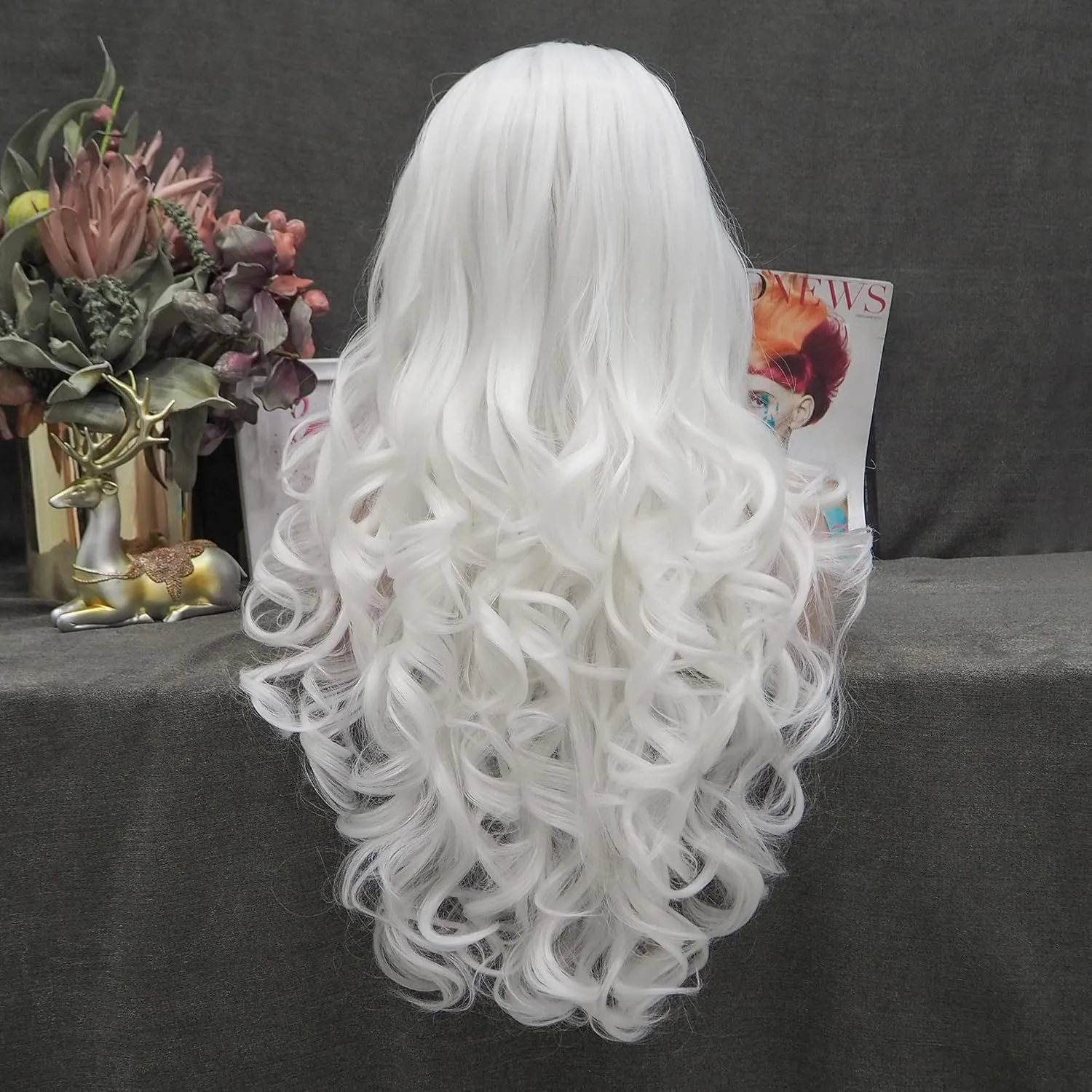 White Lace Front Wigs Long Wavy Synthetic Wig for Women Natural Hairline Mera Cosplay Party Halloween Heat Resistant Hair 26 inch (Snow White)