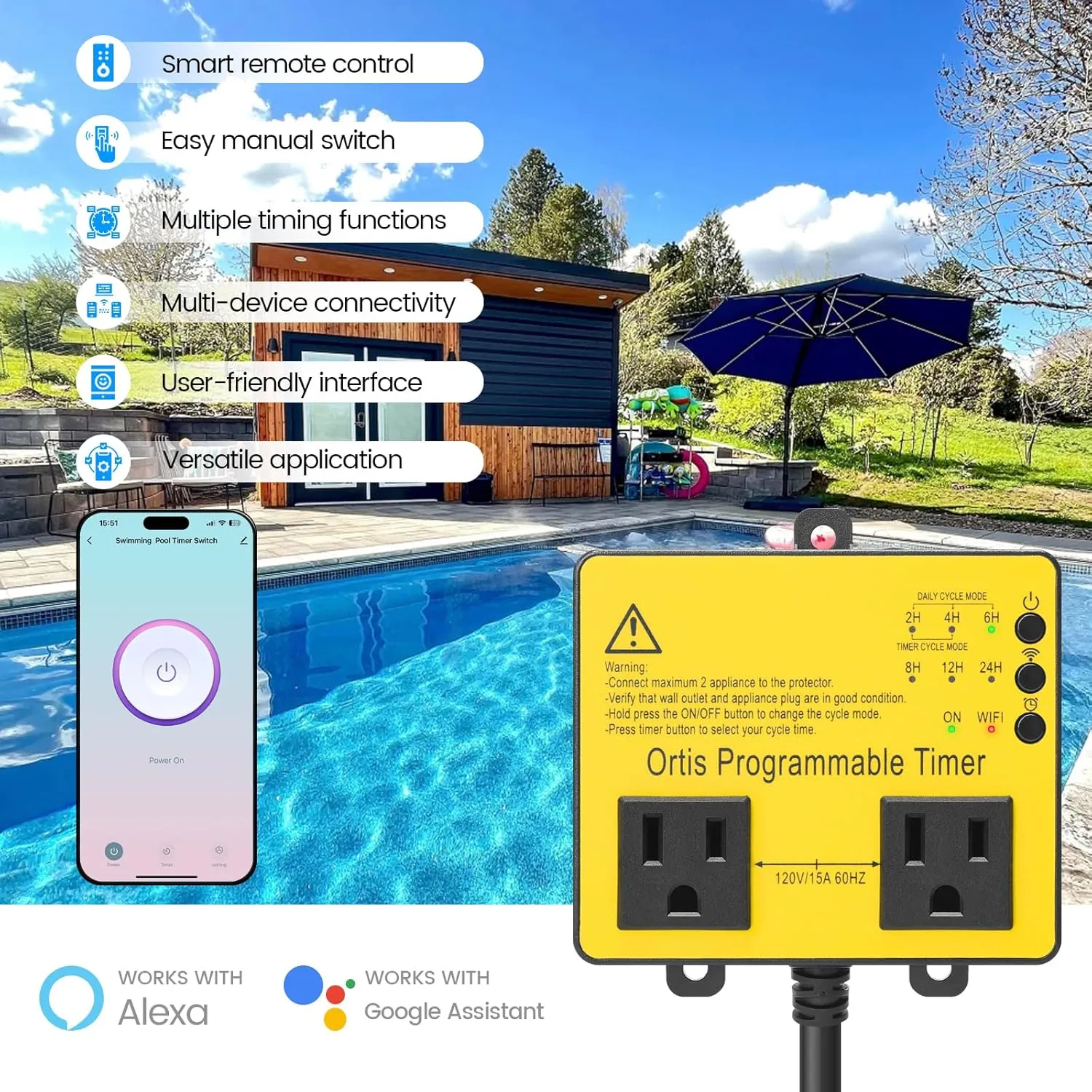 WiFi Above Ground Pool Timer Switch, Ortis Smart Pool Timer with Smart Life App Control, Realize Switch and Timing on Your Phone, for Swimming Pools, Filters, Pumps, and Landscape Lights