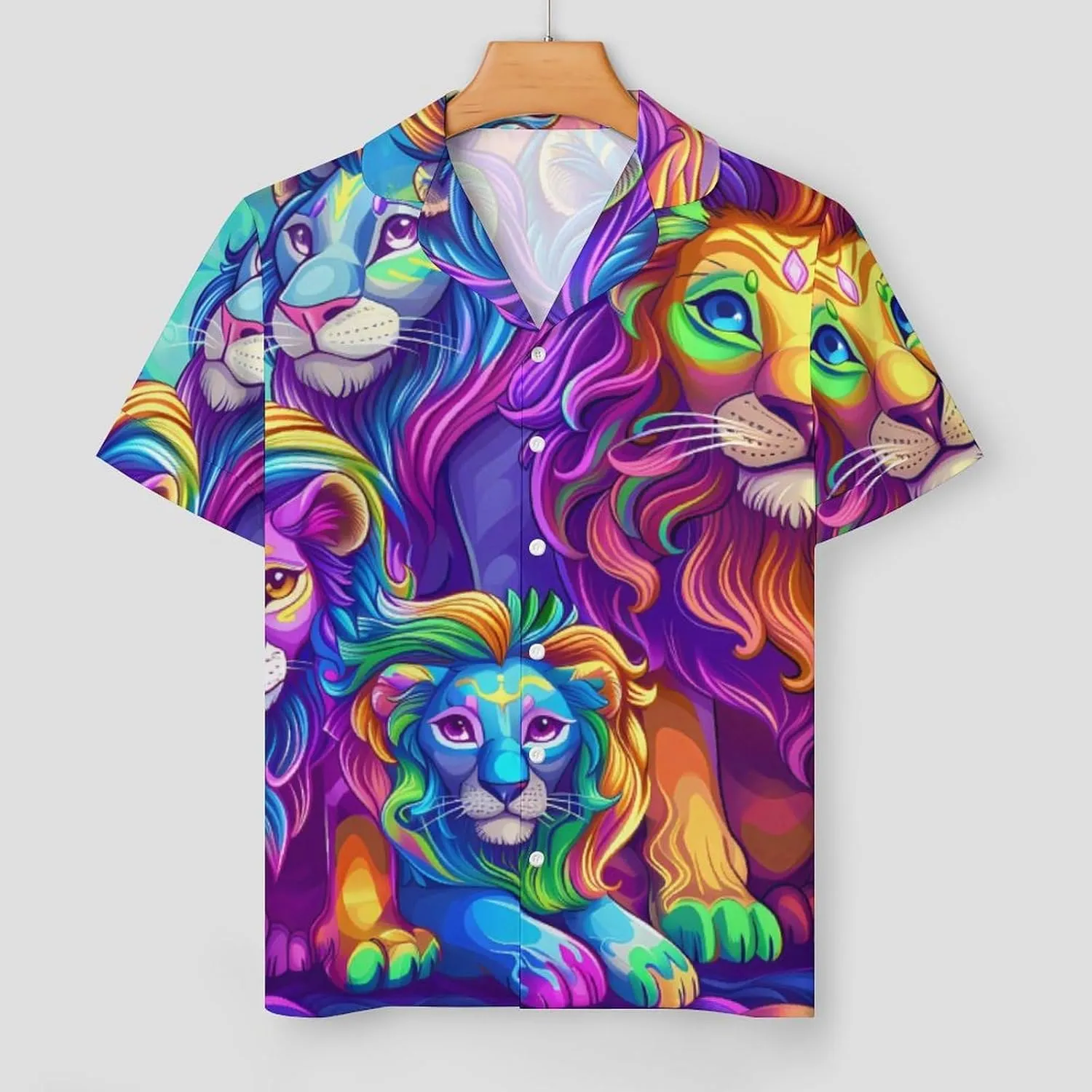Wild Animals Lion Women's Satin Pajama Set Short Sleeve Button Down Sleepwear Loungewear Pj Set