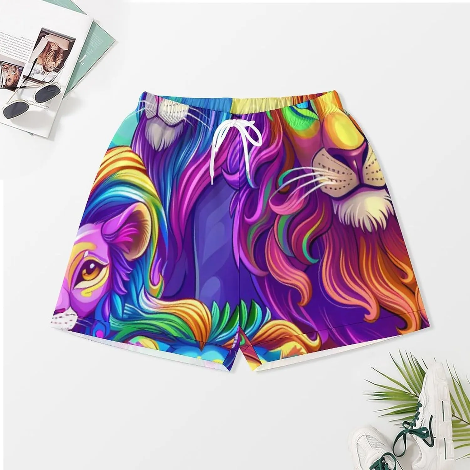 Wild Animals Lion Women's Satin Pajama Set Short Sleeve Button Down Sleepwear Loungewear Pj Set