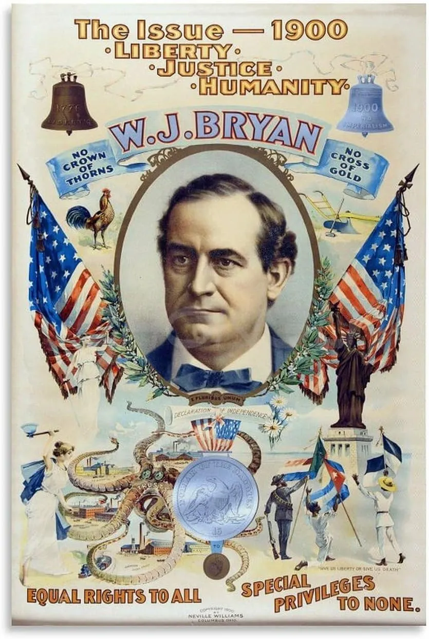 William Jennings Bryan Poster Portrait Poster 2 Canvas Painting Posters And Prints Wall Art Pictures for Living Room Bedroom Decor 16x24inch(40x60cm) Unframe-style
