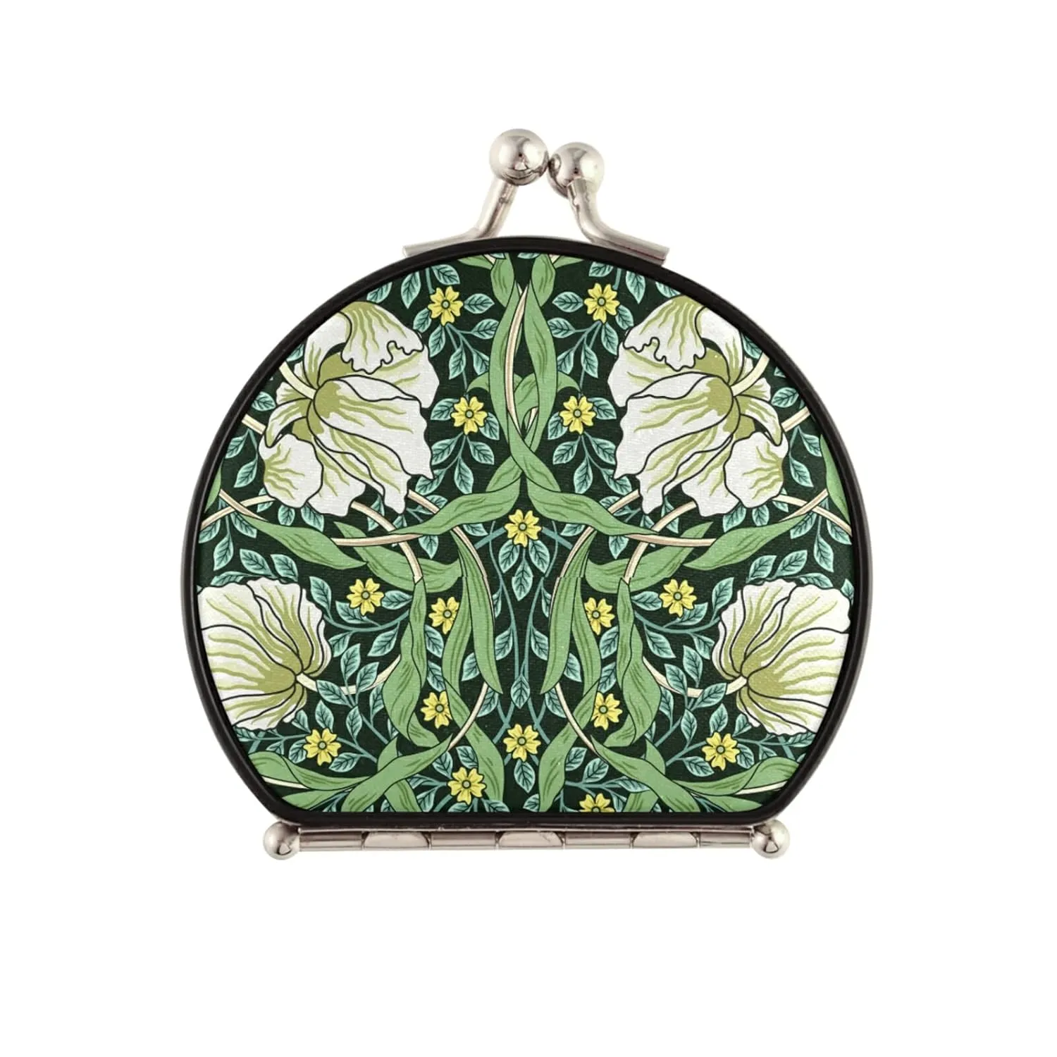 William Morris White Flowers, Yellow Flowers, Green Foliage Leaves Compact Mirror Portable Folding Travel Makeup Mirror 1X/2X Magnification for Travel Women Men Girls Lady Pocket Purse Handbag