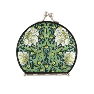 William Morris White Flowers, Yellow Flowers, Green Foliage Leaves Compact Mirror Portable Folding Travel Makeup Mirror 1X/2X Magnification for Travel Women Men Girls Lady Pocket Purse Handbag