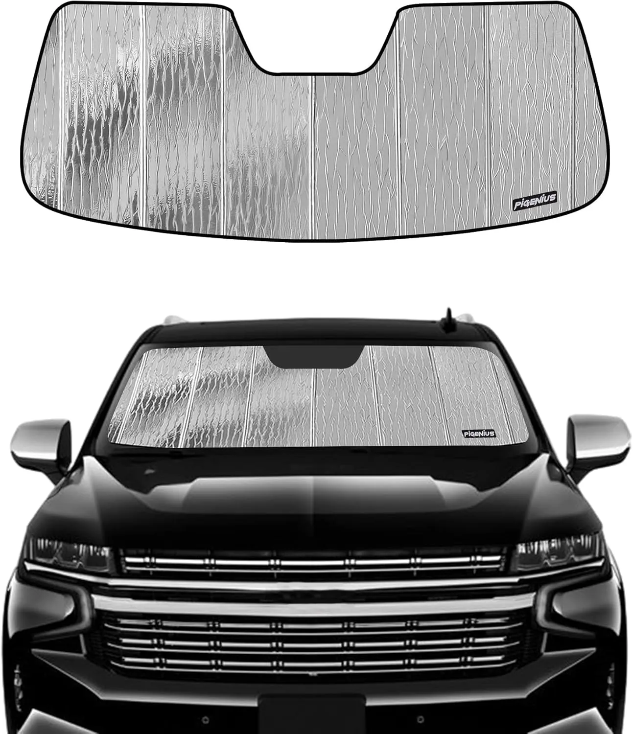 Windshield Sun Shade for Cadillac Escalade 2021-2024,for Chevy Tahoe/Suburban/GMC Yukon 2021-2024,Front Window Sunshade Shield,2-in-1 Reflective Sun Shade,Silver for Summer, Black for Winter