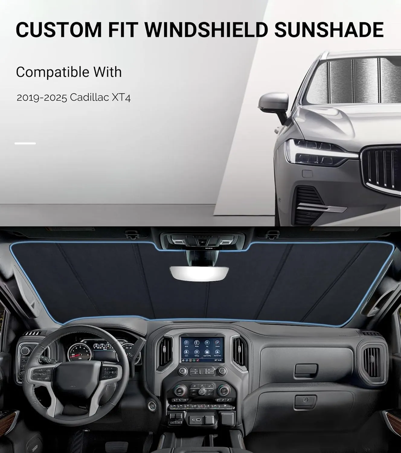 Windshield Sun Shade for Cadillac XT4 2019-2025,Heavy-Duty Thick Blackout Front Window Sunshade Summer Car Protector Block UV Rays