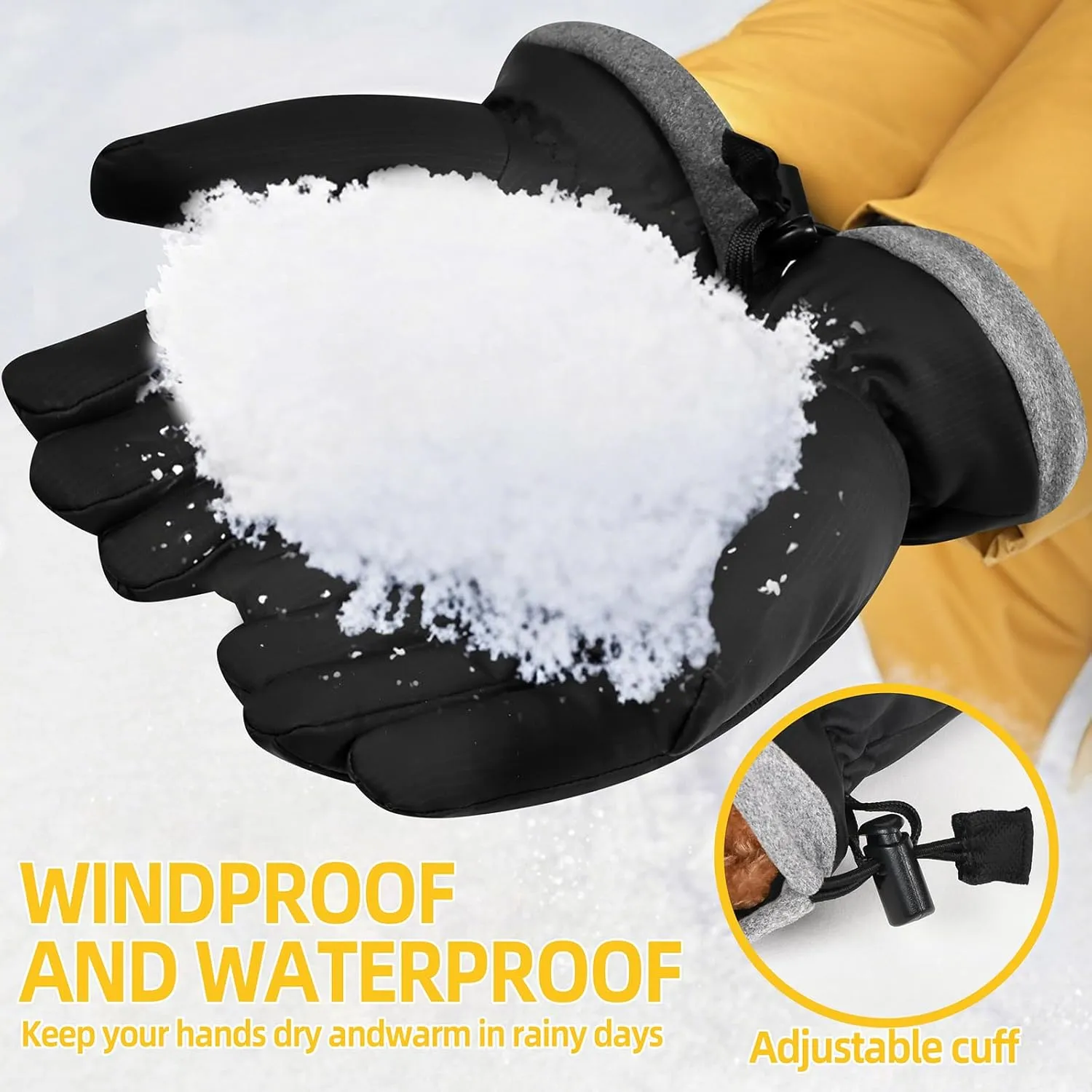 Winter Waterproof Ski Gloves for Kids, Men and Women - Perfect Cold Weather Gloves for Cycling, Driving, Running