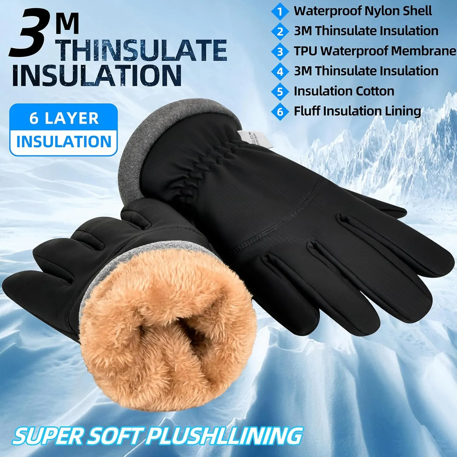 Winter Waterproof Ski Gloves for Kids, Men and Women - Perfect Cold Weather Gloves for Cycling, Driving, Running