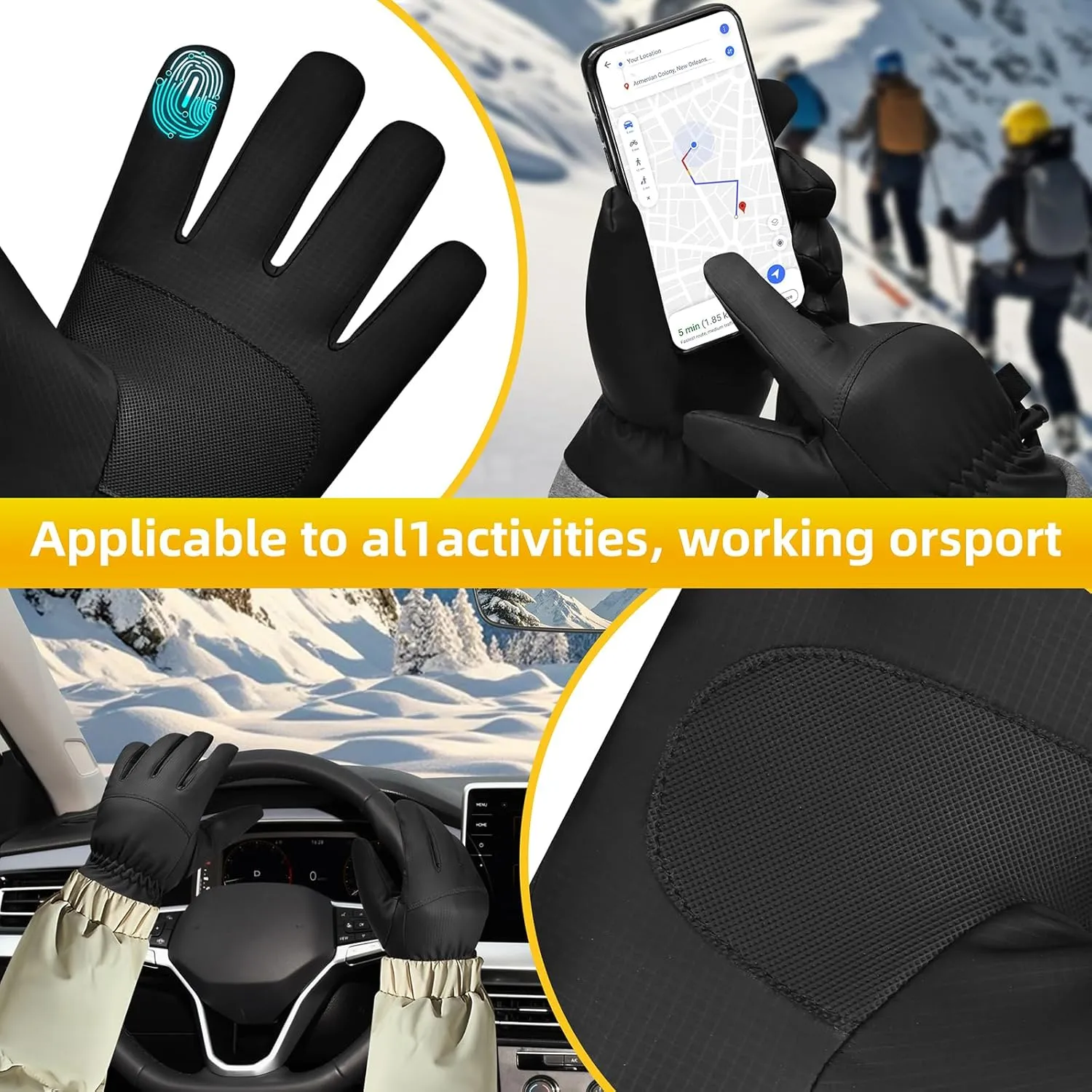 Winter Waterproof Ski Gloves for Kids, Men and Women - Perfect Cold Weather Gloves for Cycling, Driving, Running
