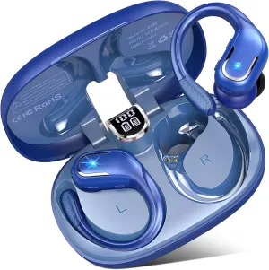 Wireless Earbuds, 75Hrs Bluetooth 5.3 Headphones Sport, Bluetooth Earbuds with ENC Noise Canceling Mic, Bass Stereo Wireless Earphones, IP7 Waterproof Over Ear Buds with Earhooks for iOS/Android, Blue