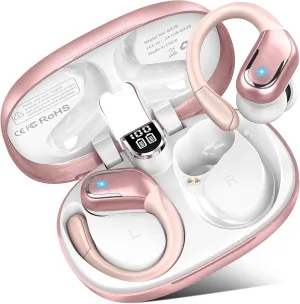 Wireless Earbuds, 75Hrs Bluetooth 5.4 Headphones Sport, Bluetooth Earbuds with ENC Noise Canceling Mic, Bass Stereo Wireless Earphones IP7 Waterproof Over Ear Buds with Earhooks for Running, Rose Gold