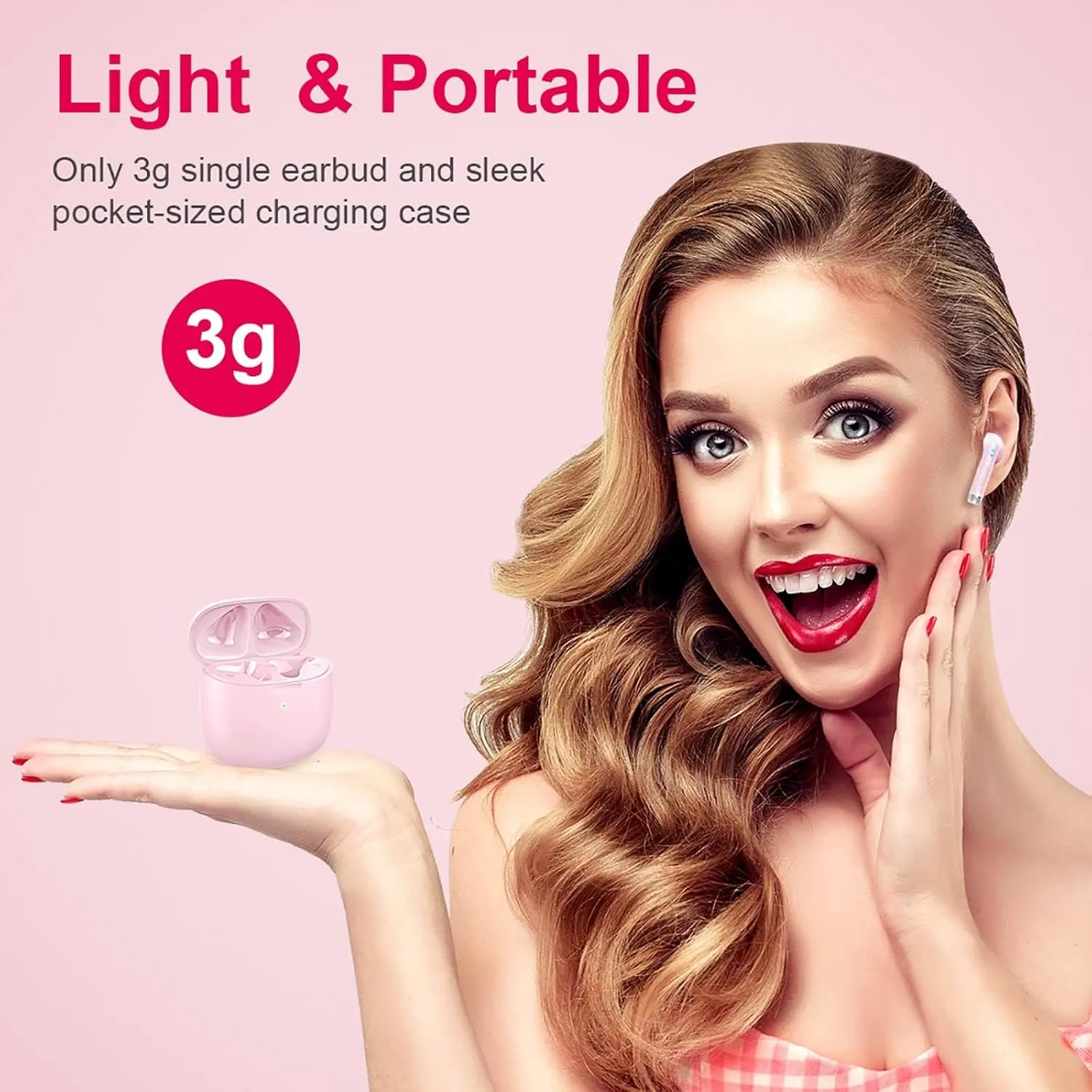 Wireless Earbuds, Bluetooth 5.4 Earbuds Stereo Bass, Bluetooth Headphones in Ear Noise Cancelling Mic, Earphones IP7 Waterproof Sports, 32H Playtime USB C Charging Case Pink Ear Buds for Android iOS