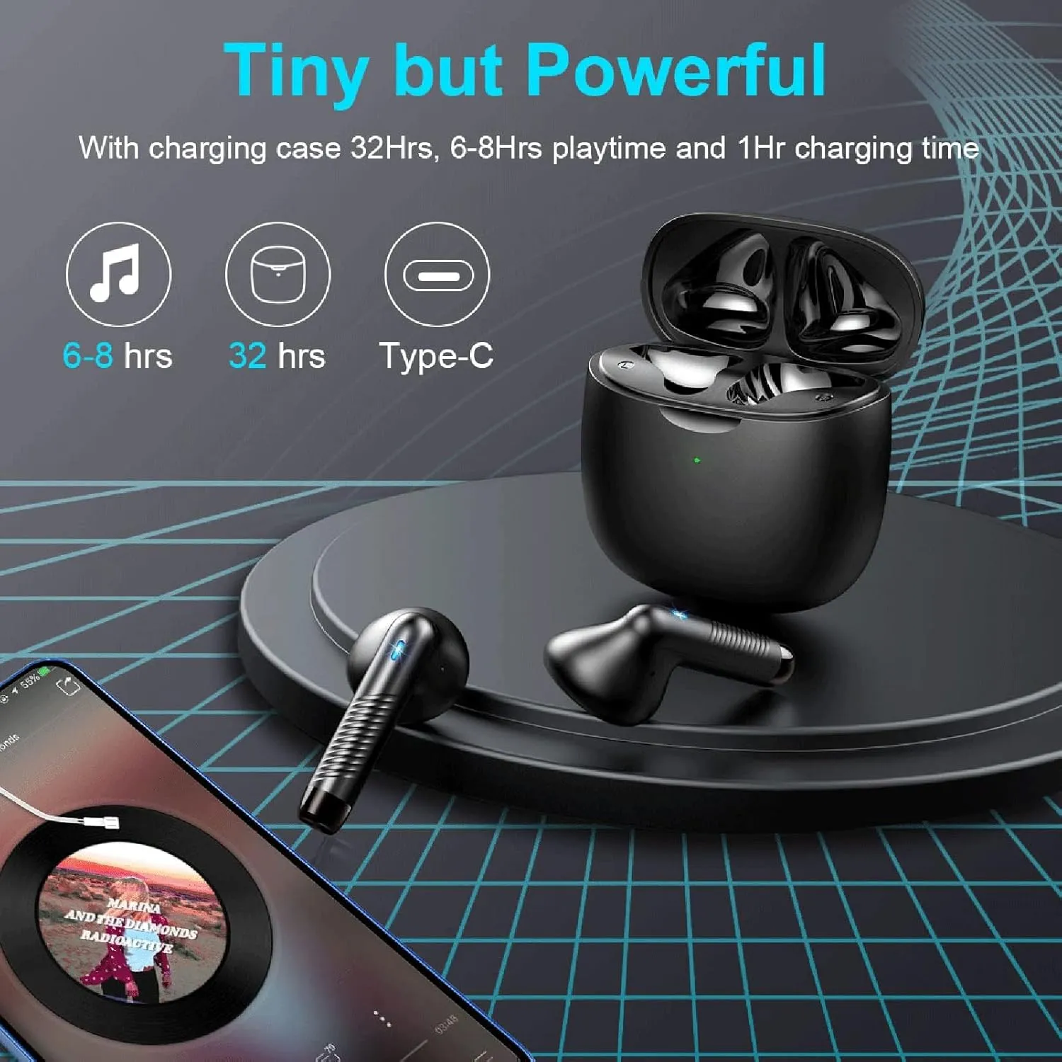 Wireless Earbuds, Bluetooth 5.4 Earbuds Stereo Bass, Bluetooth Headphones in Ear Noise Cancelling Mic, Sports Earphones IP7 Waterproof, 32H Playtime USB C Mini Charging Case Ear Buds for Android iOS