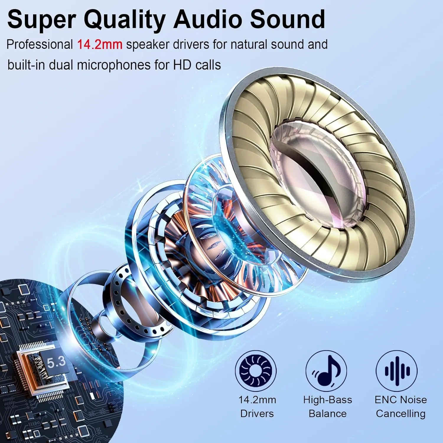 Wireless Earbuds Bluetooth Earbuds Hi-Fi Stereo, 2024 Ear Buds with 4 ENC Mics, 3g Mini Bluetooth Headphones in Ear, 30H USB-C LED Charging Case, IP7 Waterproof Wireless Earphones for Android iOS