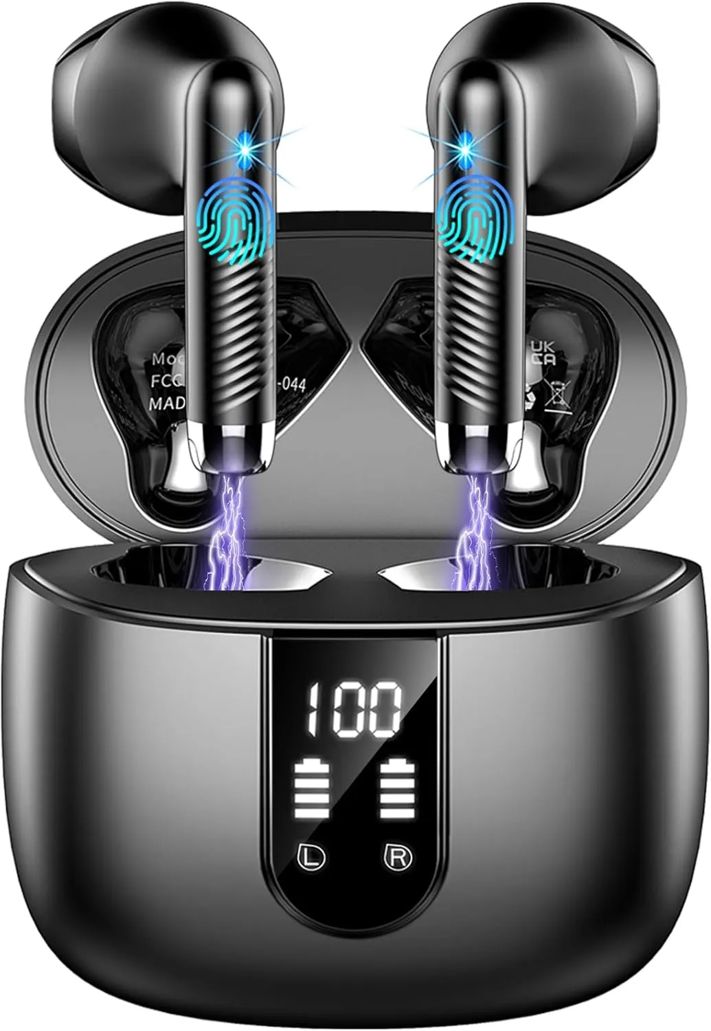 Wireless Earbuds, Bluetooth Headphones V5.4 Stereo Bass Ear Buds with ENC Noise Cancelling Mics,56H Bluetooth Earbuds with LED Display Charging Case, IP7 Waterproof Earphones for Android iOS, Black