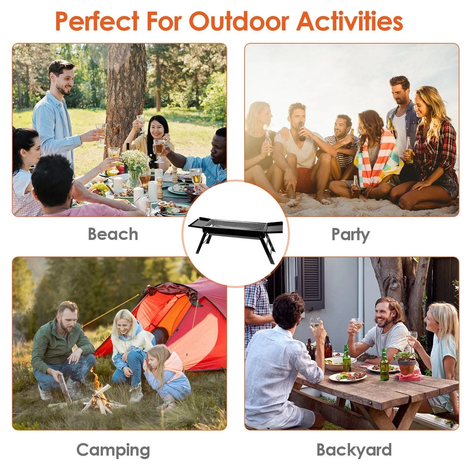 Wireless-enabled Easy Portable Shelf Picnic Stainless Camping Party Barbecue Grill Steel with Tabletop Backyard Charcoal Setup Foldable for Holiday sale BBQ Grill Net Grill Outdoor