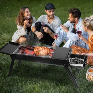 Wireless-enabled Easy Portable Shelf Picnic Stainless Camping Party Barbecue Grill Steel with Tabletop Backyard Charcoal Setup Foldable for Holiday sale BBQ Grill Net Grill Outdoor