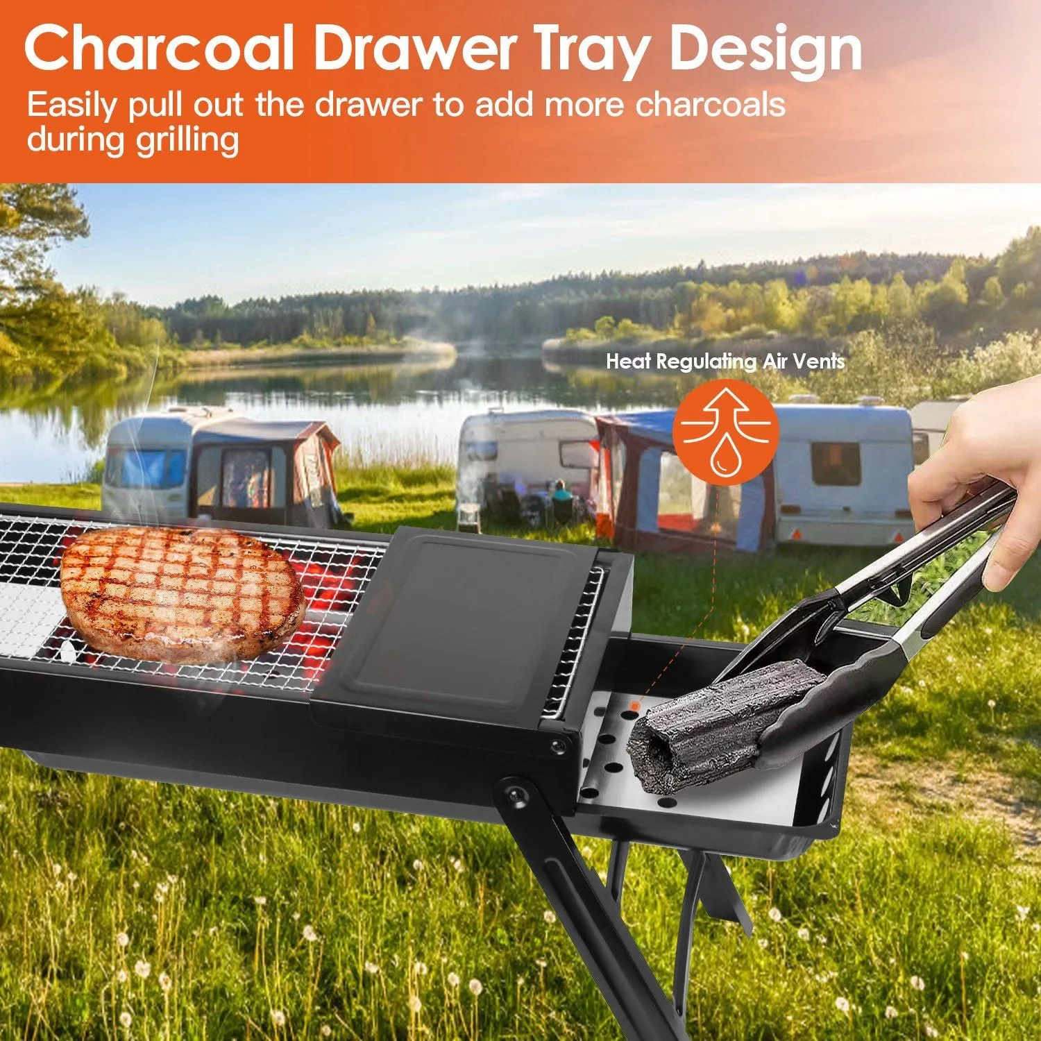 Wireless-enabled Easy Portable Shelf Picnic Stainless Camping Party Barbecue Grill Steel with Tabletop Backyard Charcoal Setup Foldable for Holiday sale BBQ Grill Net Grill Outdoor