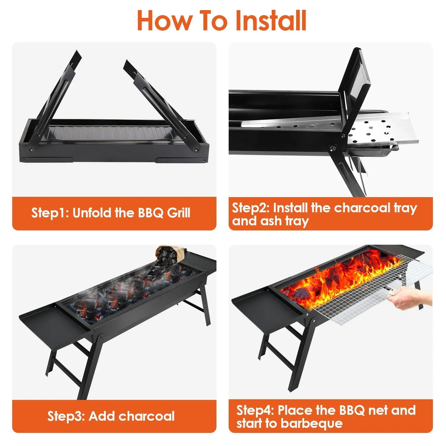 Wireless-enabled Easy Portable Shelf Picnic Stainless Camping Party Barbecue Grill Steel with Tabletop Backyard Charcoal Setup Foldable for Holiday sale BBQ Grill Net Grill Outdoor