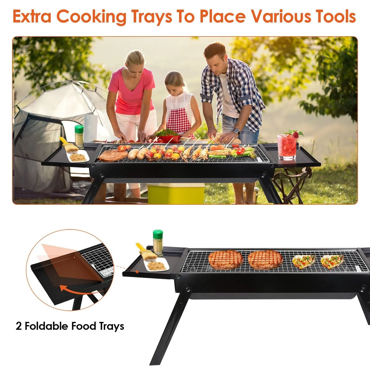 Wireless-enabled Easy Portable Shelf Picnic Stainless Camping Party Barbecue Grill Steel with Tabletop Backyard Charcoal Setup Foldable for Holiday sale BBQ Grill Net Grill Outdoor