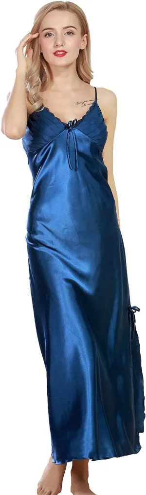 Women Lingerie Nightgowns Full Slips Pajamas Satin Silky Sleepwear Soft Sexy Long Slim Nightdress
