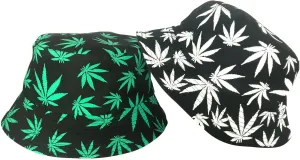 Women Men Reversible Marijuana Bucket Hat Summer Travel Fisherman Beach Sun Hat Packable
