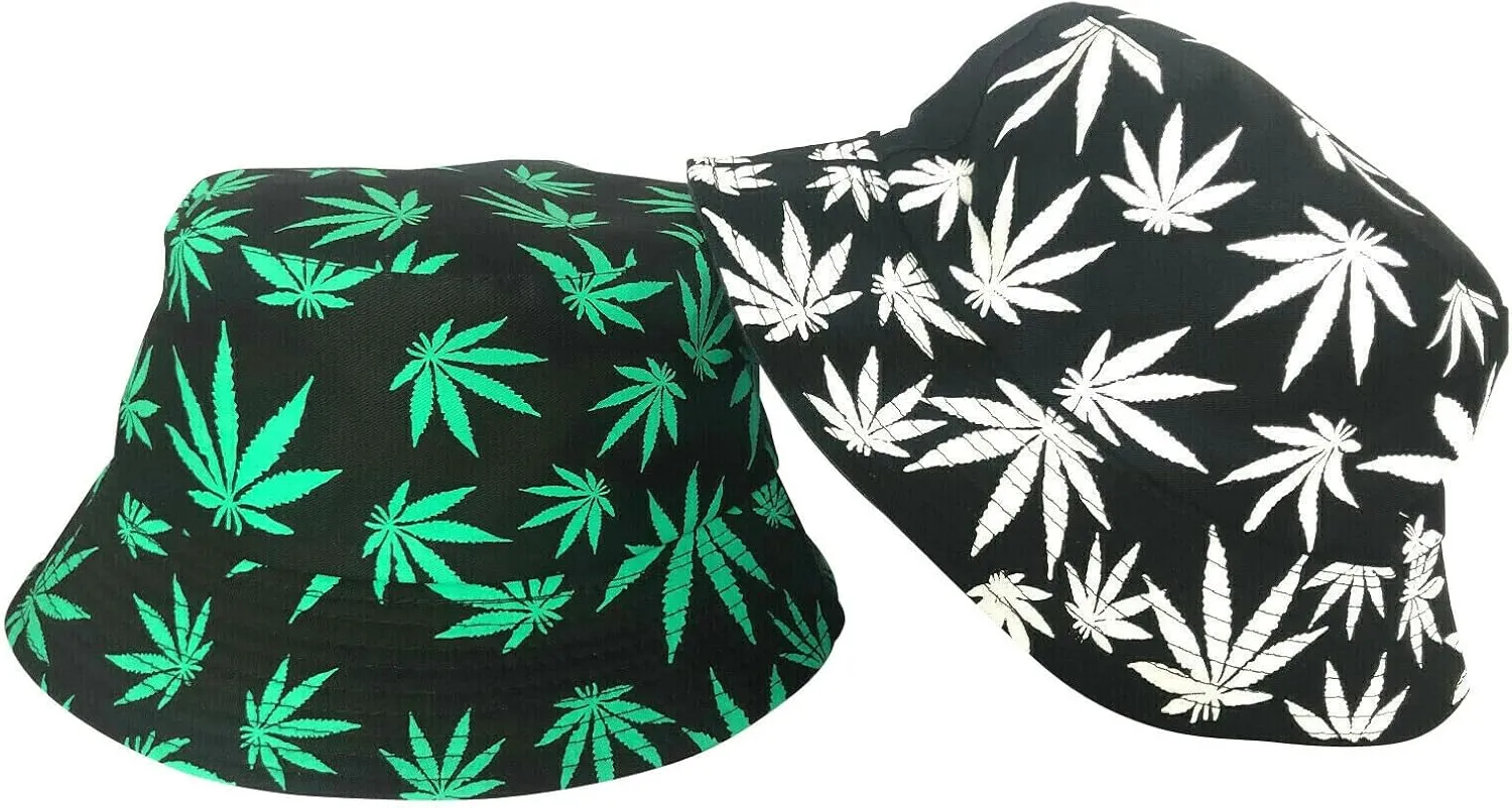 Women Men Reversible Marijuana Bucket Hat Summer Travel Fisherman Beach Sun Hat Packable