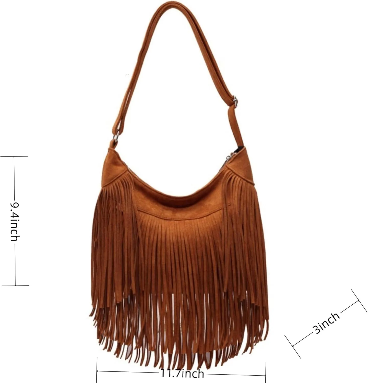 Women Vintage Suede Fringe Hobo Bag Tote Shoulder Bag Crossbody Bag and Hippie Western Cowgirl Purse Shoulder Bag