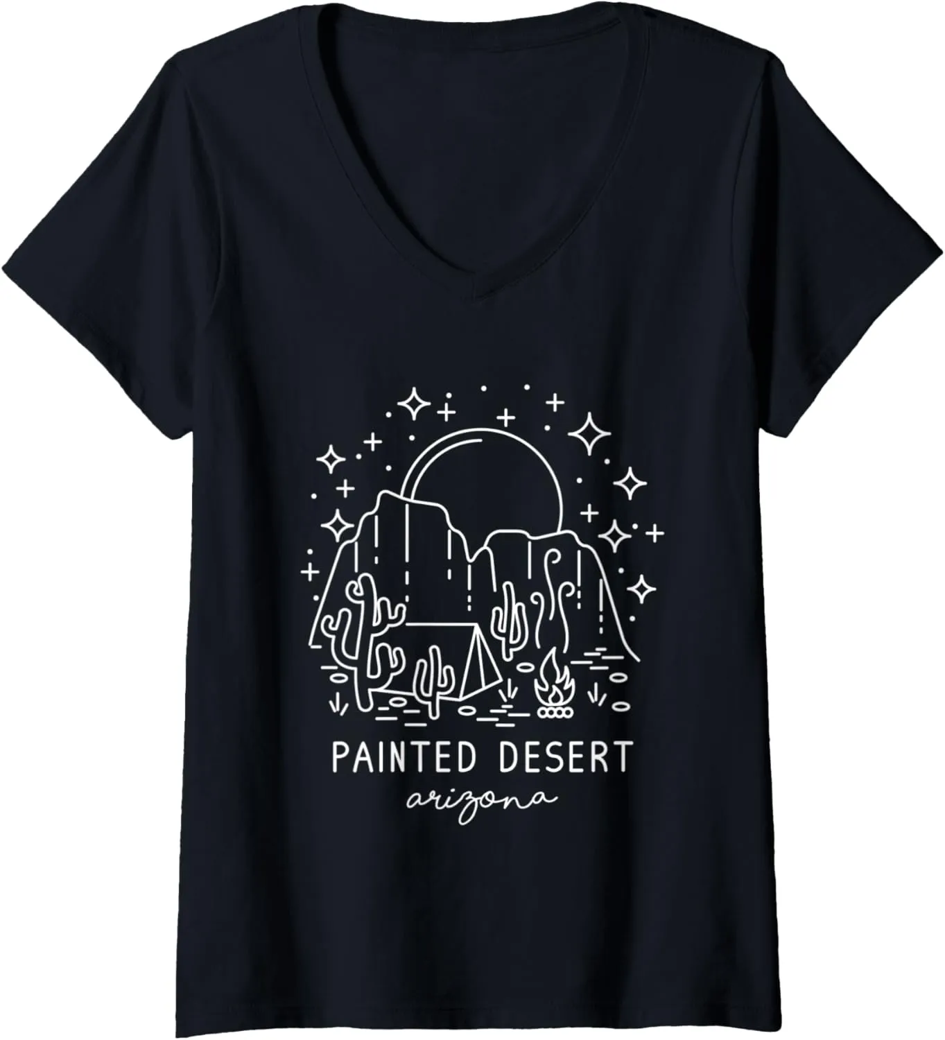 Womens Cool Vintage Cactus Arizona Painted Desert Camping Souvenir V-Neck T-Shirt