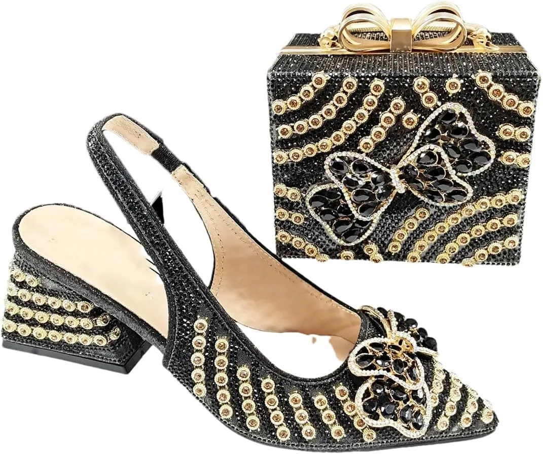 Women’S Full Diamond High Heels and Dual Use Clutch Set with Graffiti Design for Stylish Parties