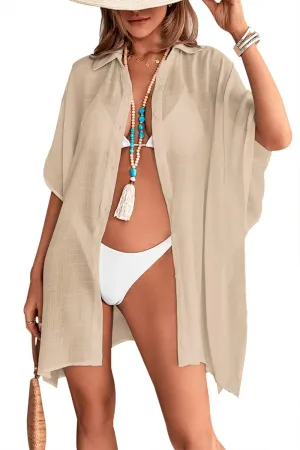 Womens Swimsuit Cover Up Shirts Oversized Beach Bikini Bathing Suit Coverups Beachwear Button Up