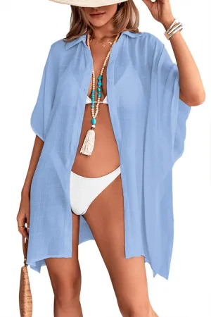 Womens Swimsuit Cover Up Shirts Oversized Beach Bikini Bathing Suit Coverups Beachwear Button Up