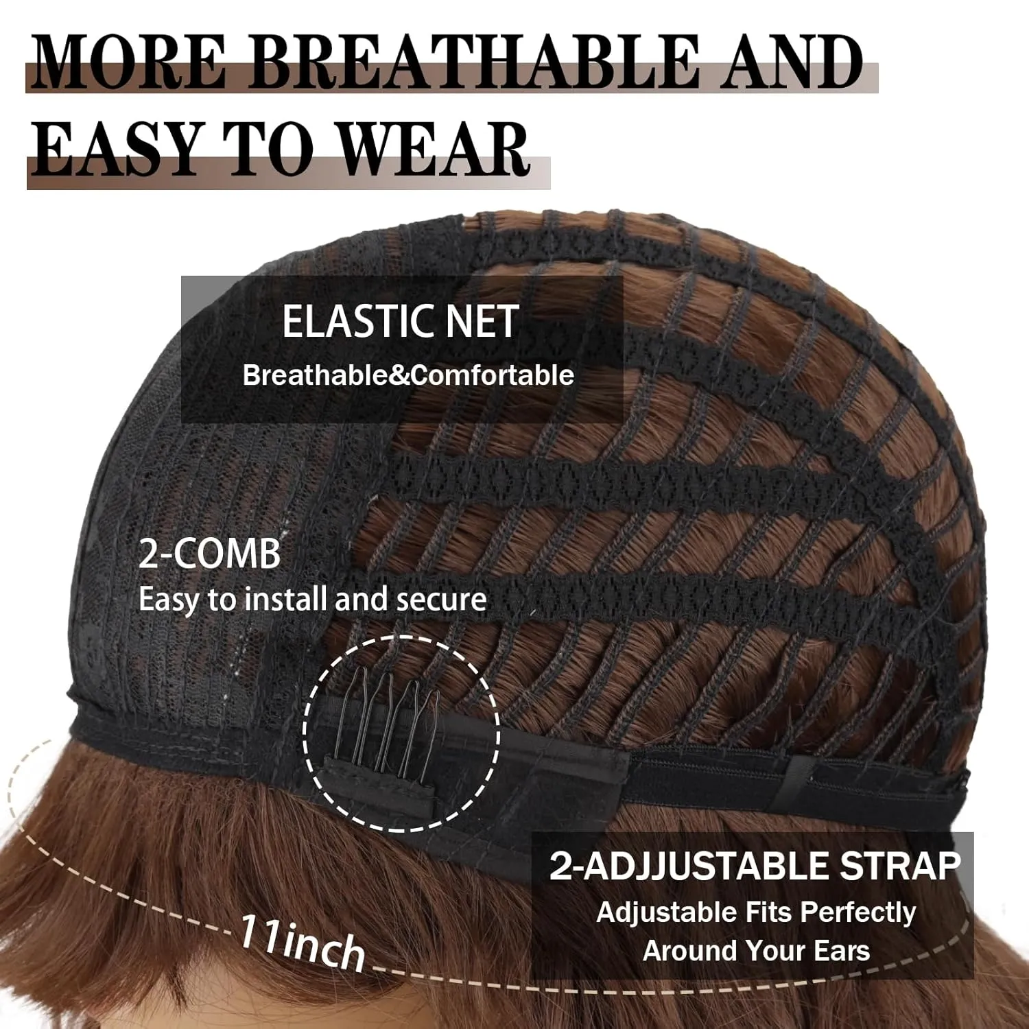 Xinran Brown Wig with Bangs - 18 Inch Medium Length Brown Wavy Wigs for Women Long Synthetic Brown Hair Replacement Wigs Natural Looking for Daily Party Halloween Use