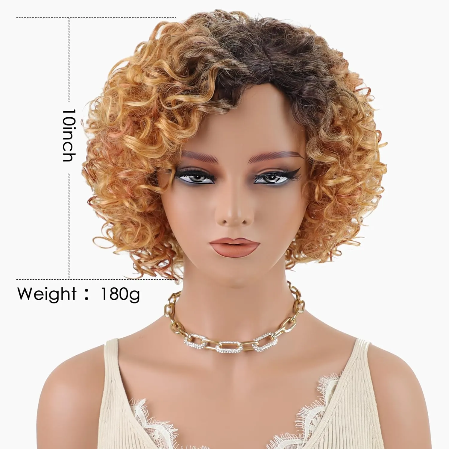 XIUFAXIRUSI XIUFAXIRUSI Short Blonde Curly Wigs for Black Women Ombre Blonde Kinky Curly Side Part Wig Afro Synthetic Short Bob Hair Wig