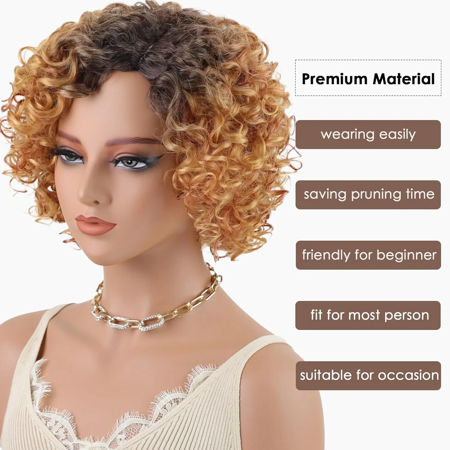 XIUFAXIRUSI XIUFAXIRUSI Short Blonde Curly Wigs for Black Women Ombre Blonde Kinky Curly Side Part Wig Afro Synthetic Short Bob Hair Wig