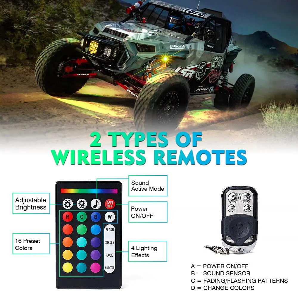 Xprite Discovery Series RGB LED Rock Lights Underglow Neon Light Kit with Remote Control & Bluetooth Options-10PC Fits select: 1975-2022 FORD F150, 1999-2022 CHEVROLET SILVERADO