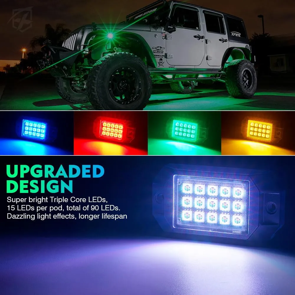 Xprite Discovery Series RGB LED Rock Lights Underglow Neon Light Kit with Remote Control & Bluetooth Options-10PC Fits select: 1975-2022 FORD F150, 1999-2022 CHEVROLET SILVERADO