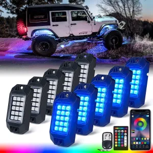 Xprite Discovery Series RGB LED Rock Lights Underglow Neon Light Kit with Remote Control & Bluetooth Options-10PC Fits select: 1975-2022 FORD F150, 1999-2022 CHEVROLET SILVERADO