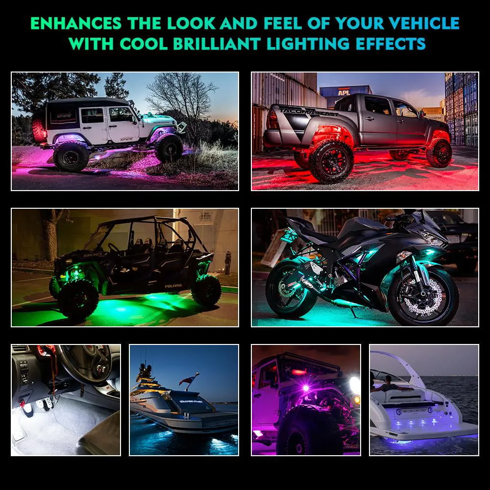 Xprite Discovery Series RGB LED Rock Lights Underglow Neon Light Kit with Remote Control & Bluetooth Options-10PC Fits select: 1975-2022 FORD F150, 1999-2022 CHEVROLET SILVERADO