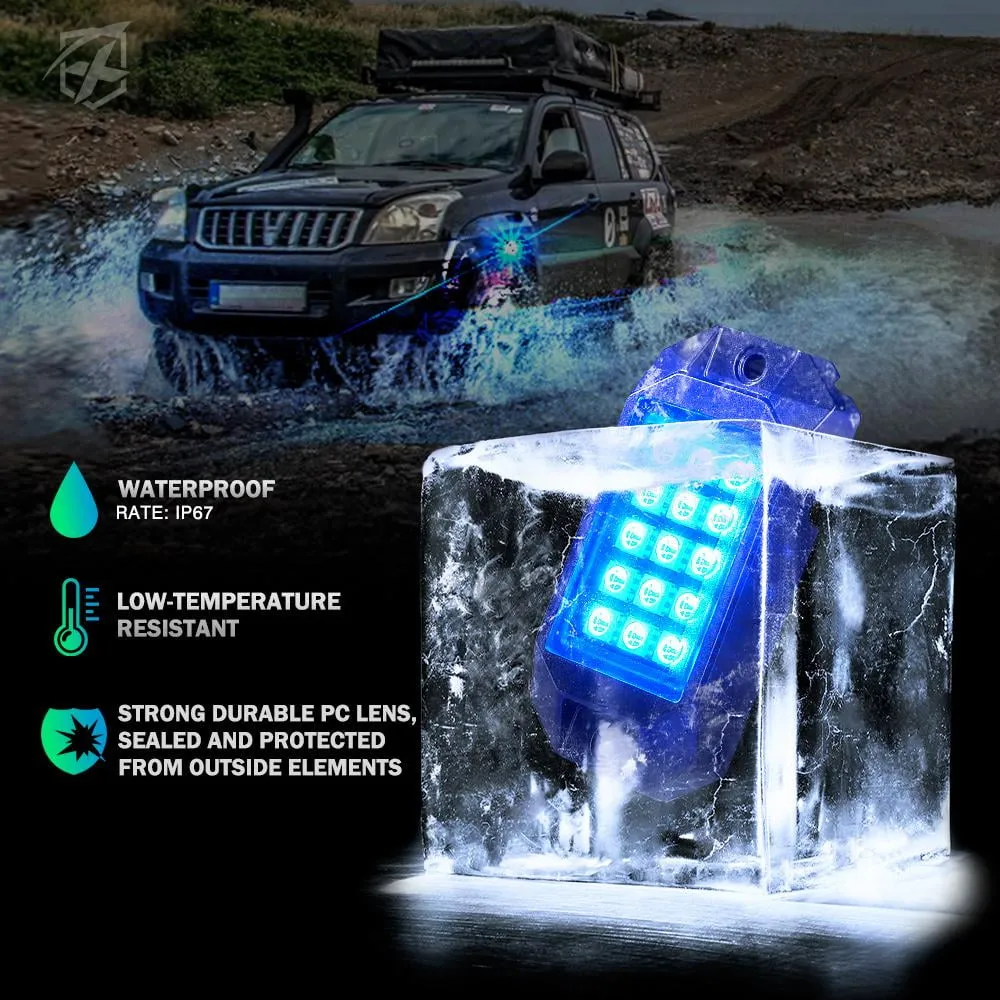 Xprite Discovery Series RGB LED Rock Lights Underglow Neon Light Kit with Remote Control & Bluetooth Options-10PC Fits select: 1975-2022 FORD F150, 1999-2022 CHEVROLET SILVERADO