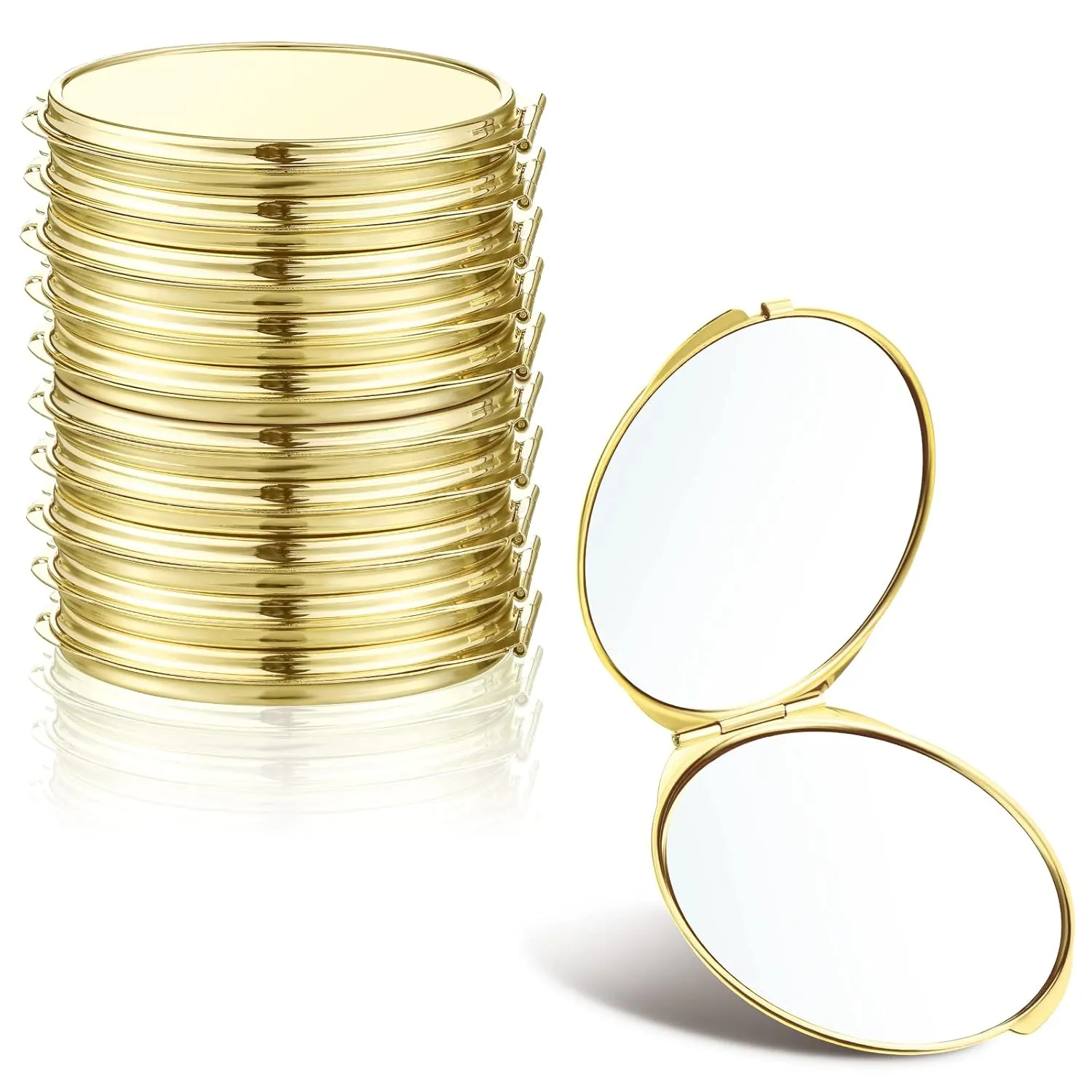 Yalikop 8 Pcs Portable Folding Compact Mirror Bulk with 1X 2X Magnification Double Sided Mini Travel Makeup Mirror for Women Bridesmaid Gifts(Gold)