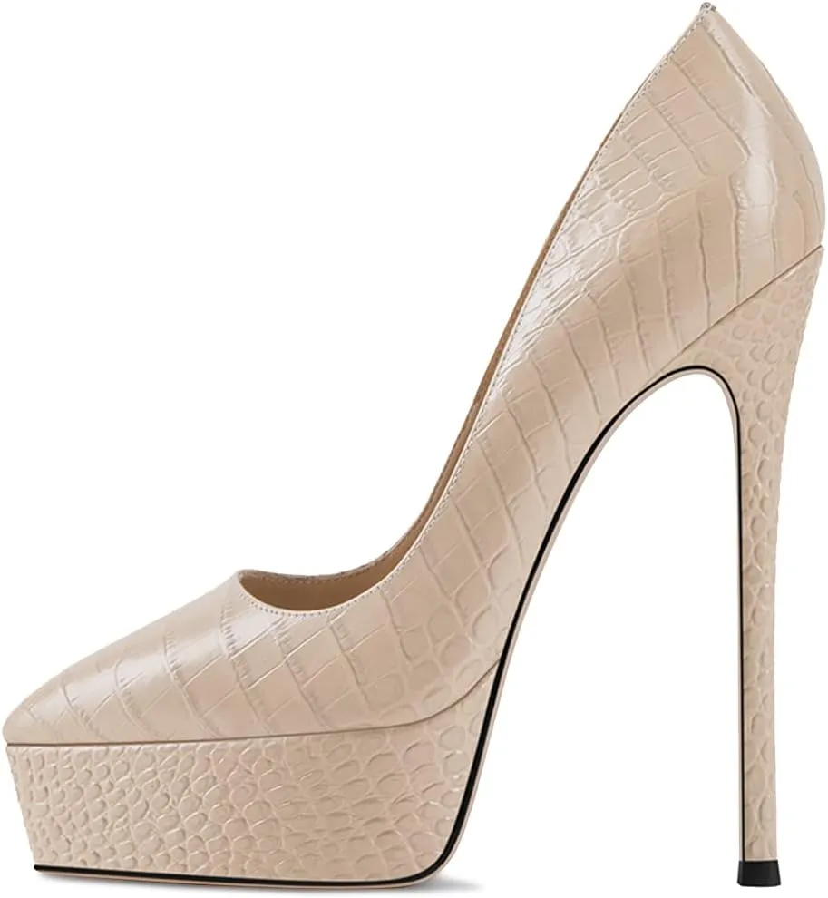 YDN Women Basic Platform Stiletto Pumps Pointed Toe High Heel Pumps Snake Print Slip on Wedding Dress Party Shoes Size 4-15 US