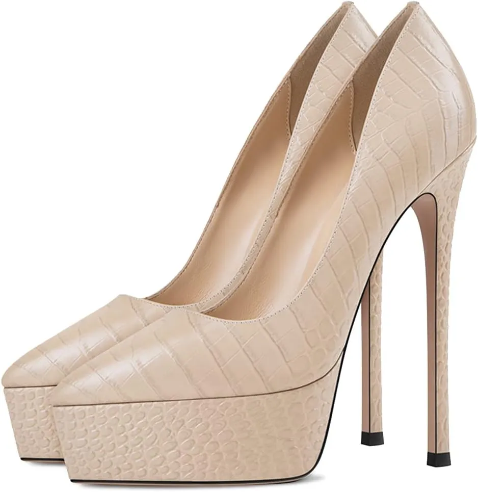 YDN Women Basic Platform Stiletto Pumps Pointed Toe High Heel Pumps Snake Print Slip on Wedding Dress Party Shoes Size 4-15 US