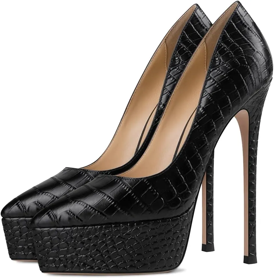 YDN Women Basic Platform Stiletto Pumps Pointed Toe High Heel Pumps Snake Print Slip on Wedding Dress Party Shoes Size 4-15 US