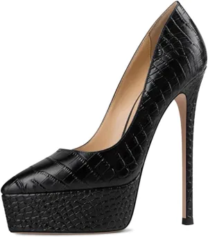 YDN Women Basic Platform Stiletto Pumps Pointed Toe High Heel Pumps Snake Print Slip on Wedding Dress Party Shoes Size 4-15 US