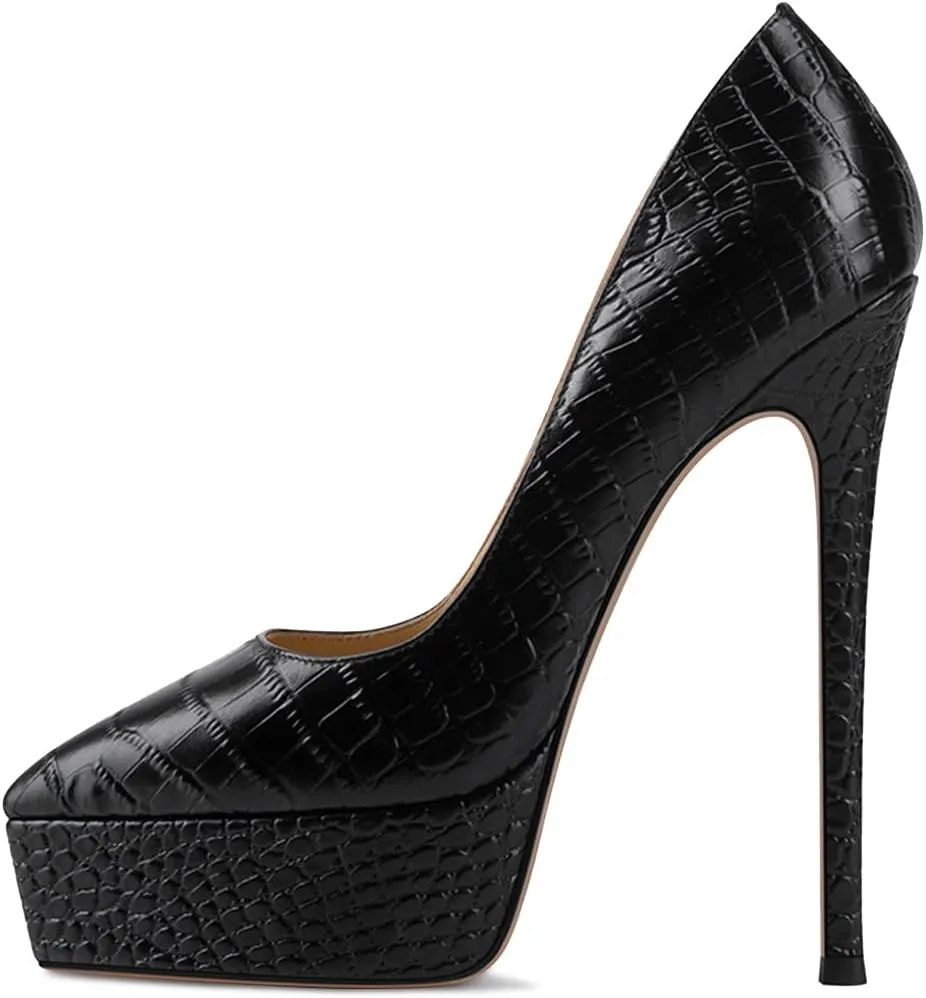 YDN Women Basic Platform Stiletto Pumps Pointed Toe High Heel Pumps Snake Print Slip on Wedding Dress Party Shoes Size 4-15 US