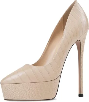 YDN Women Basic Platform Stiletto Pumps Pointed Toe High Heel Pumps Snake Print Slip on Wedding Dress Party Shoes Size 4-15 US